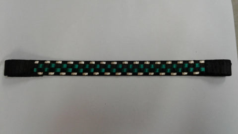 14.5" Blk Green & White with Gold Trim Browband